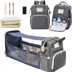 Mommy Loves You Diaper Bag/backpack, has charging port, Changing Station, Grey